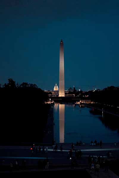 The Washington Monument in DC at Night time.