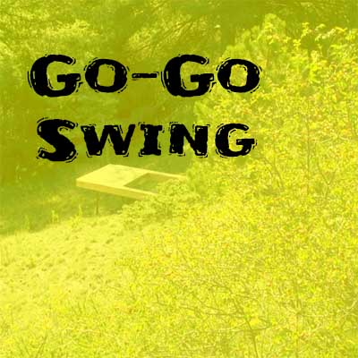 Grassy hill tinted yellow with the title of the song in black.