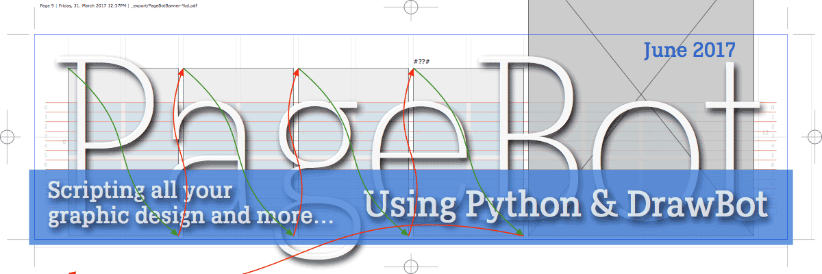 the type pagebot on a gray background with red lines over it