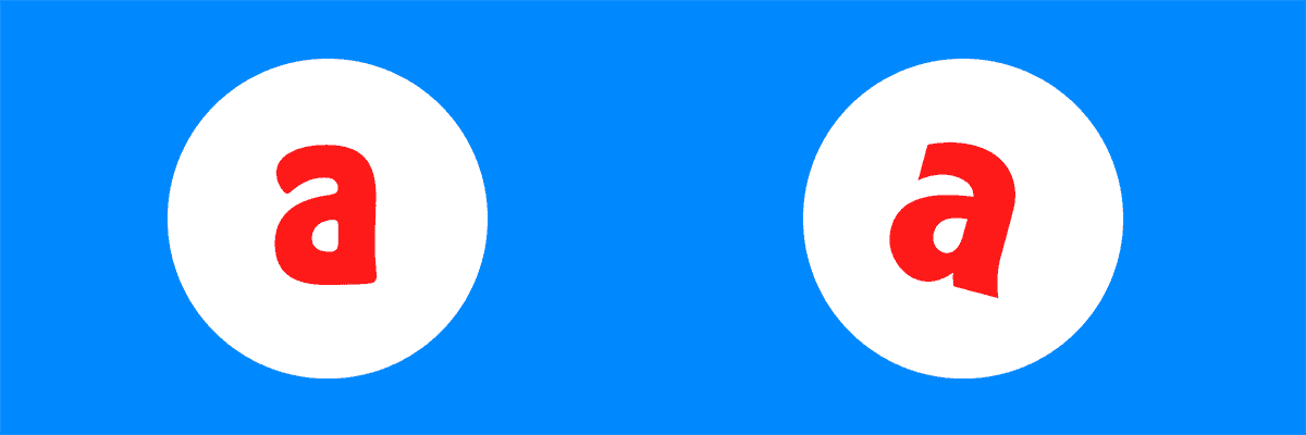 blue background with circles with two red a's moving in a circle.